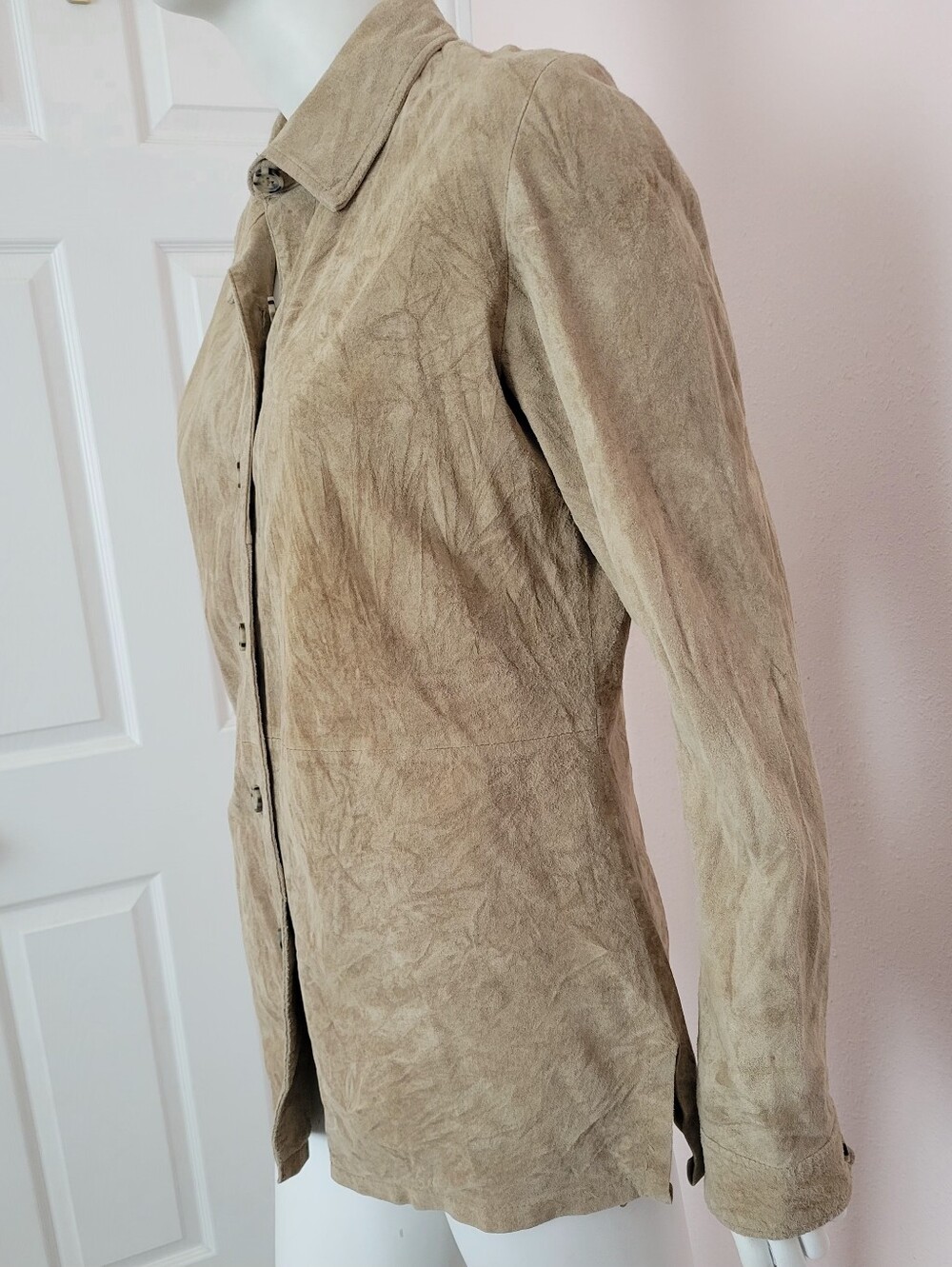 Brandon Thomas Tan Suede Leather Jacket Coat Button Up Shacket Women’s Size M - Picture 2 of 9